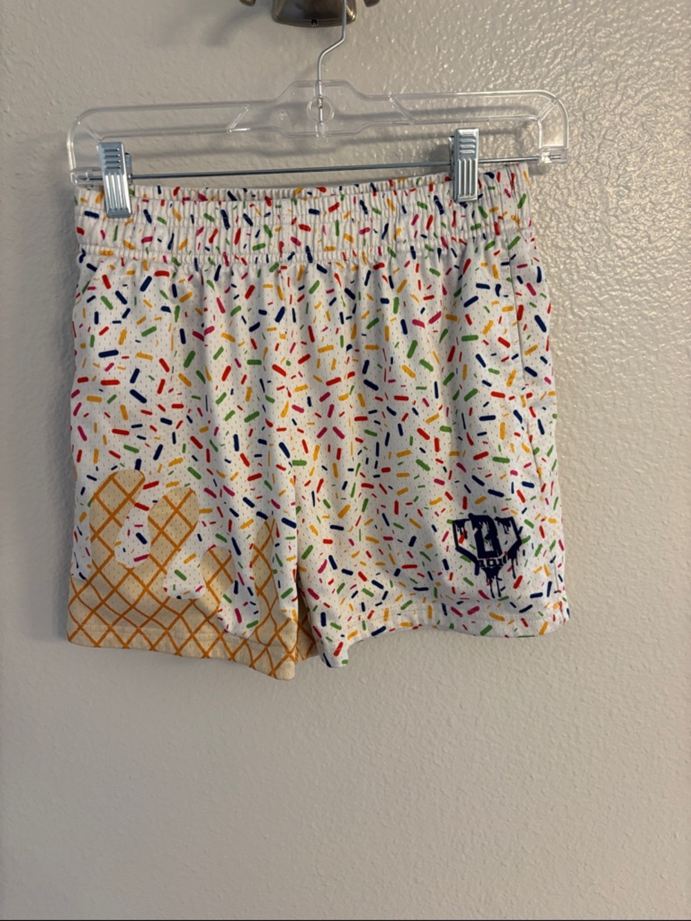 Baseball 101  White Sprinkle-Print Shorts with Yellow Accent